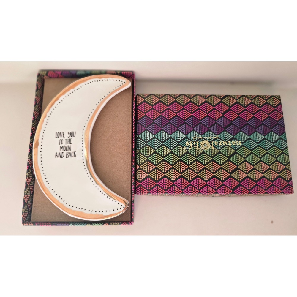 Natural Life Love You To The Moon And Back Crescent Moon Trinket Dish Gold Trim